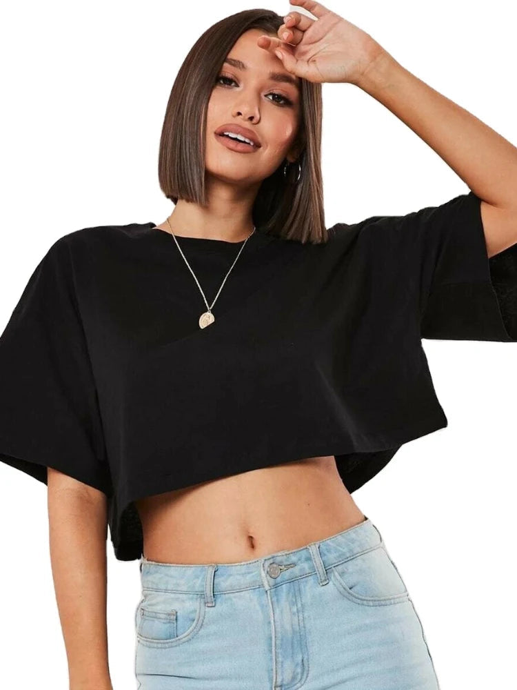 Cotton Women Short Sleeve Dance Running Clothes Yoga Fitness Crop Top Navel Baring New Sport T-shirt Loose Gym Workout Shirts Quick Pick Grocers